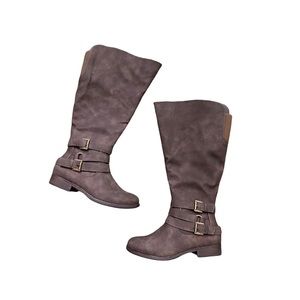 New Maurices Eva Wide Calf Buckle Wrap Brown Boots